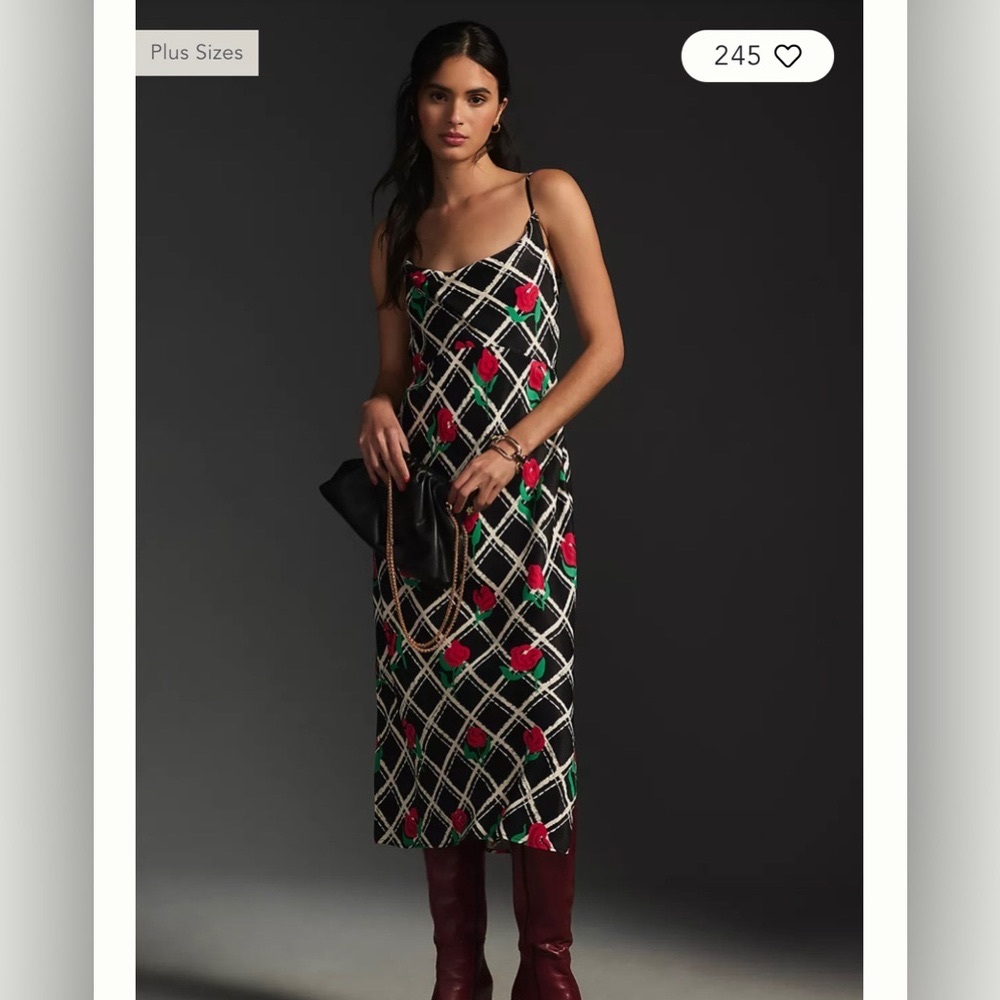 NWT Anthropologie Elyse Slip Dress in Red Motif